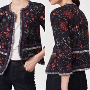 LOFT Black Floral Embroidered Blazer with Fringe. Great Condition Size 2